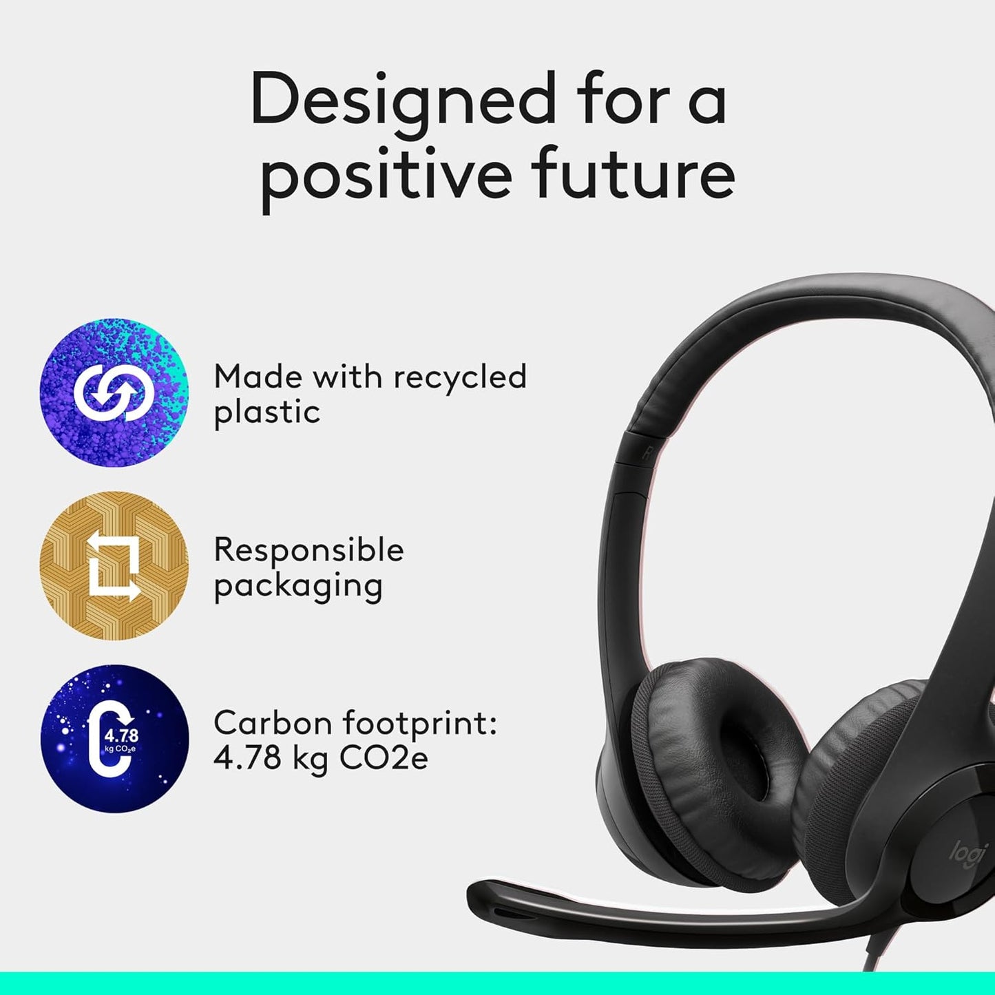 H390 Wired Headset for Pc/Laptop, Stereo Headphones with Noise Cancelling Microphone, USB-A, In-Line Controls, Works with Chromebook - Black