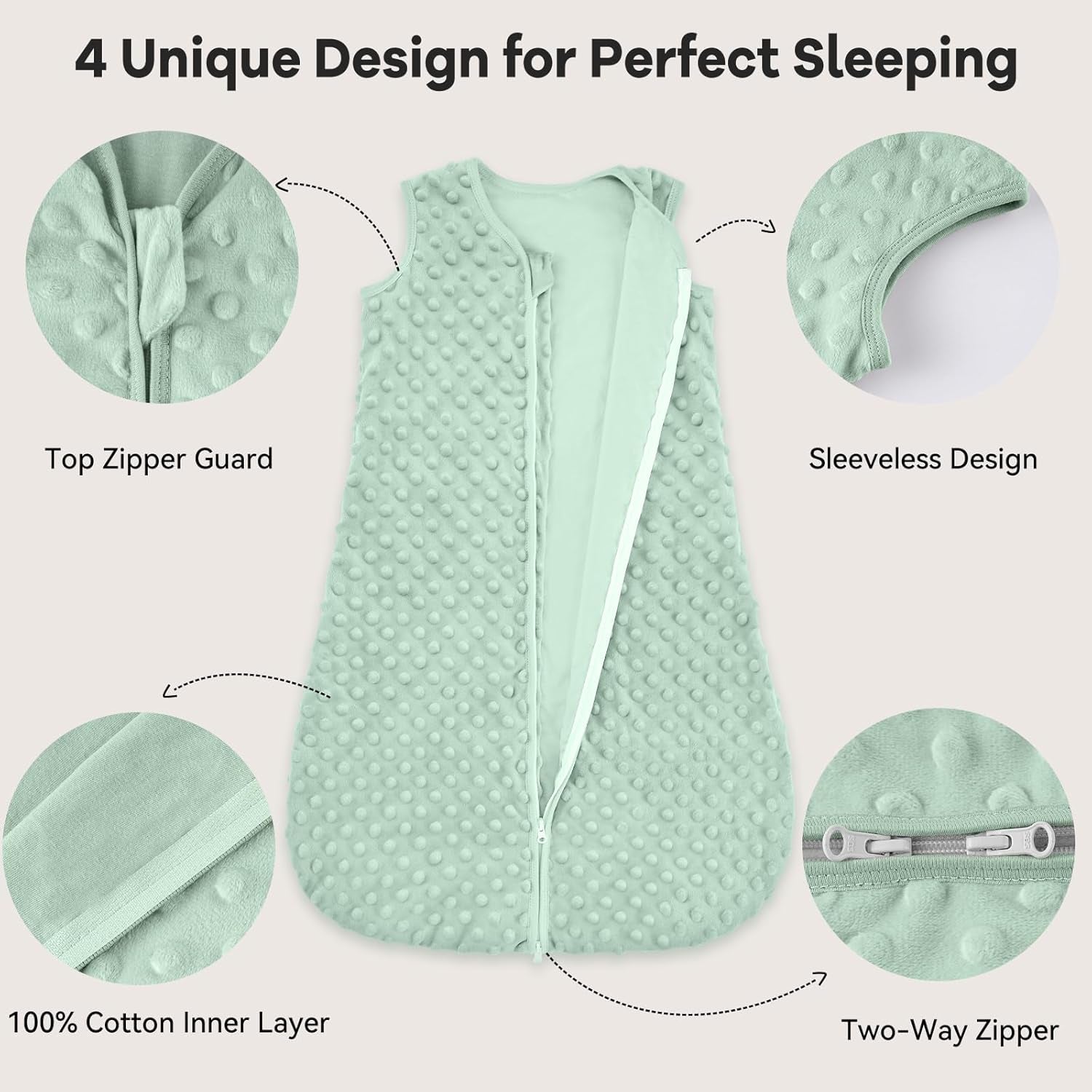 Baby Sleeping Bag 1.5 Tog with Plush Dots Sleep Bag 2 Pack Baby Sleep Sack Wearable Blanket for Infant Toddler 12-18 Months Forest Green