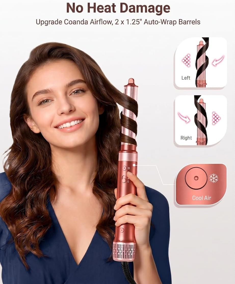6 in 1 Air Styler, Hair Dryer Brush & Curling Wand, Fast Drying, Automatic Curler, No Heat Damage, Straightening & Volumising with Storage Bag, Perfect as a Gift