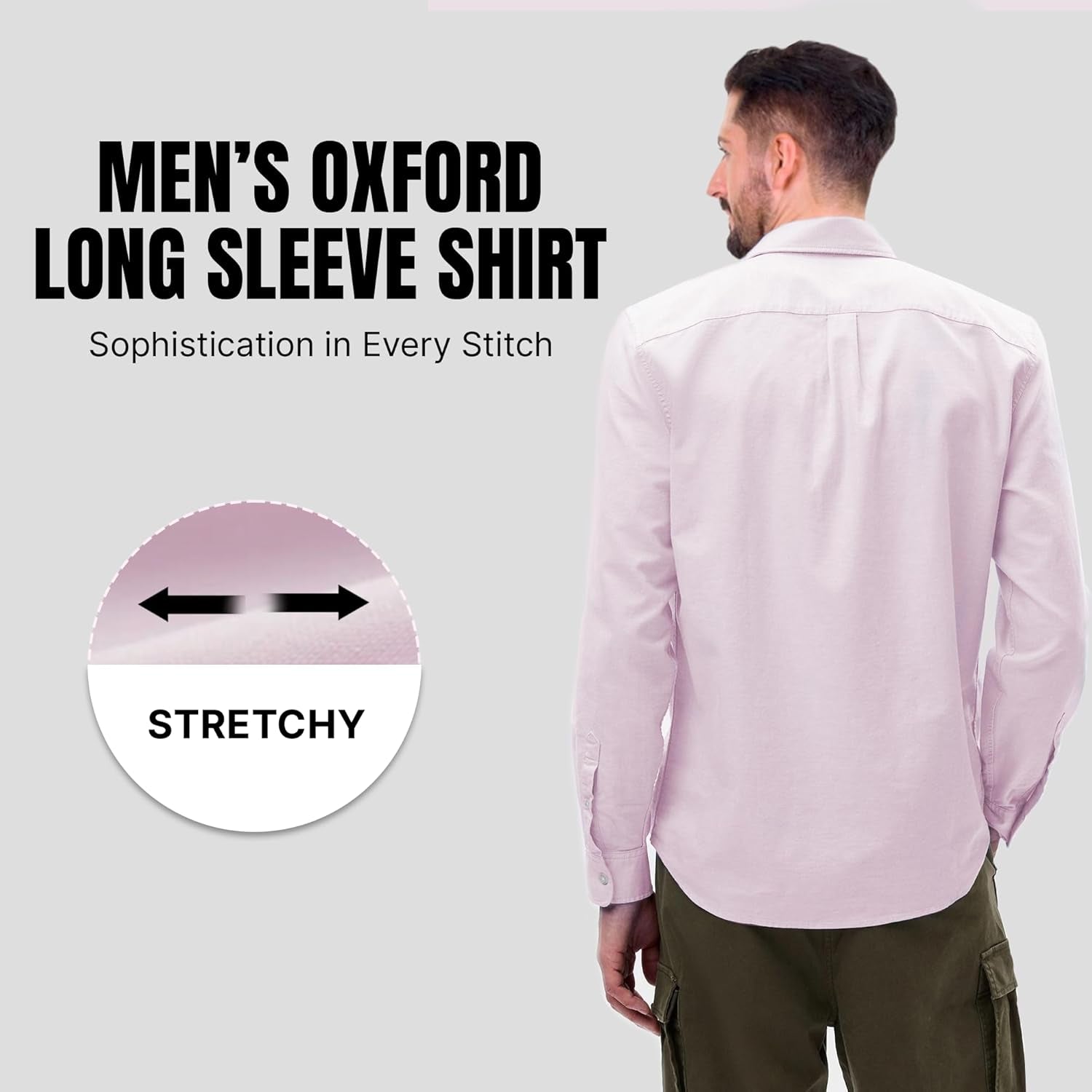 Regular Fit Long Sleeve Button down Collar Oxford Shirt for Men