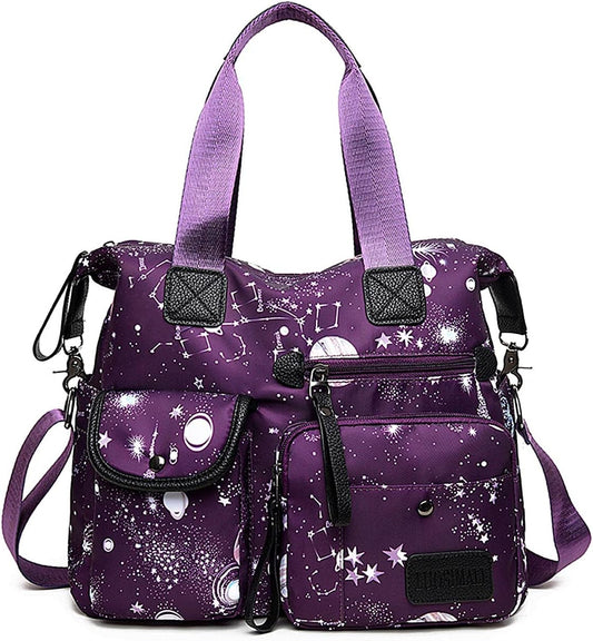 Tote Bag for Women,Large Capacity Top Handle Handbags with Multi Pockets & Zip,Lightweight Ladies Shoulder Bags,Waterproof Nylon Cross Body Messenger Bag for Work, Travel