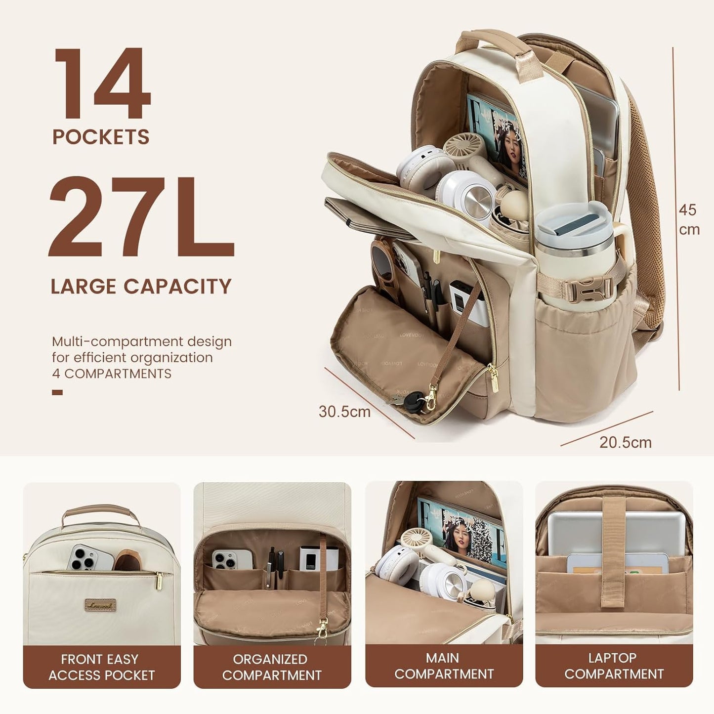 Laptop Backpack for Women with Pouch Pocket for Large Capacity Cup,15.6 Inch Backpack Womens Travel Backpack, Waterproof Laptop Computer Bag for Work Business Backpack College Teacher