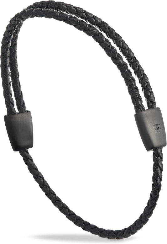 Men'S Adjustable Black Braided Leather Bracelet | Highly Polished Sliding Clasps | Design-Led, Artisan Jewellery from London