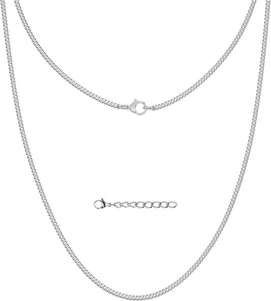 Silver Chain Mens Necklace (2/4/6Mm) - Stainless Steel Cuban Link Curb Chain (925 Silver Plated) - Non‑Tarnish & Waterproof Jewellery - GIFT-READY Packaging - (18/20/22/24 Inch)