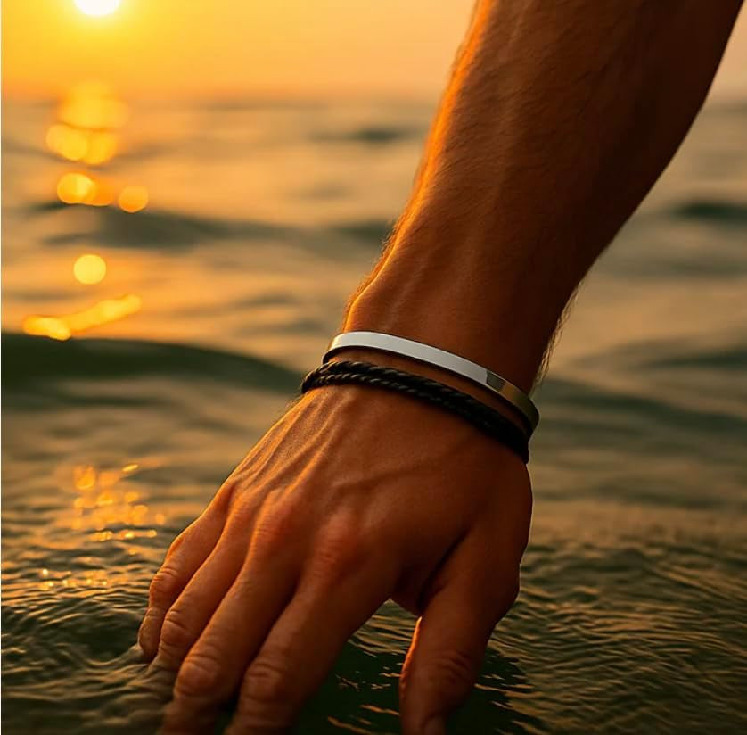 Men'S Adjustable Black Braided Leather Bracelet | Highly Polished Sliding Clasps | Design-Led, Artisan Jewellery from London