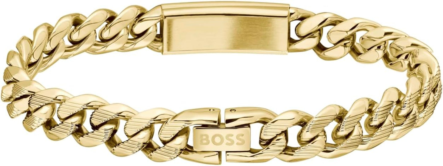 BOSS Jewelry Men'S KASSY EMBLEM Collection Chain Bracelet in Stainless Steel with a Black Enamel Pendant – Available in Different Sizes