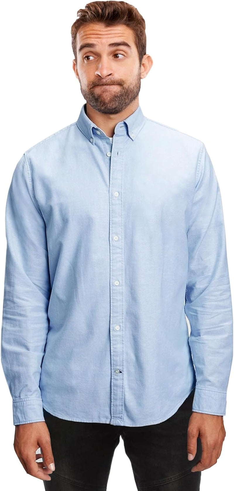 Regular Fit Long Sleeve Button down Collar Oxford Shirt for Men