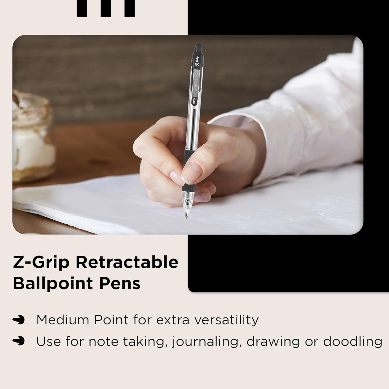 Z Grip Black Ballpoint Pens with Pocket Clip 8Pk, Retractable Black Ink Ballpoint Pens, Reliable Black Biro Pens Multipack for Everyday Use Design, New Pack Size 8Pk