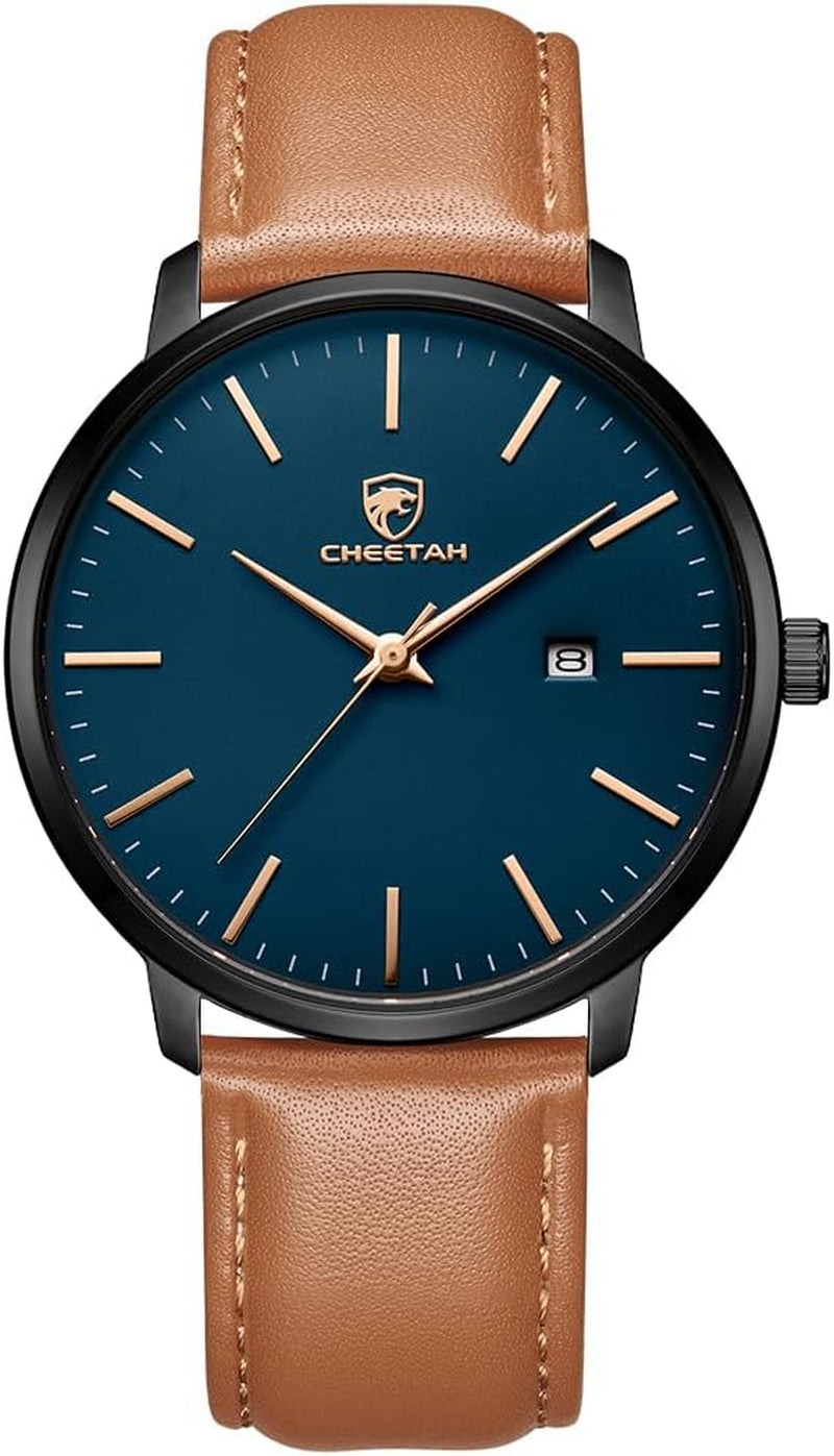 Minimalist Mens Watches, Analog Quartz Waterproof Fashion Watch for Men with Leather Strap, Auto Date Sports Man Wrist Watch