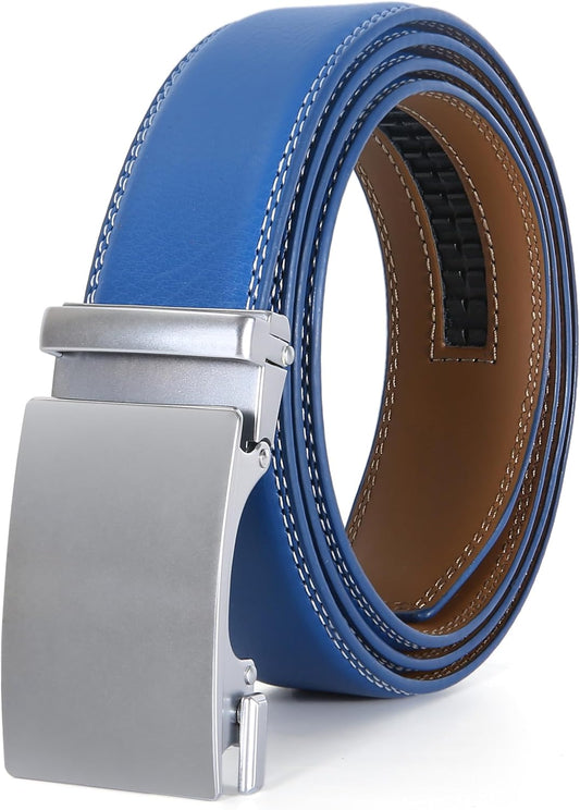 Men'S Belt, Leather Ratchet Belt for Men with Slide Buckle,Trim to Fit Width 3.5Cm 1 3/8 Inch