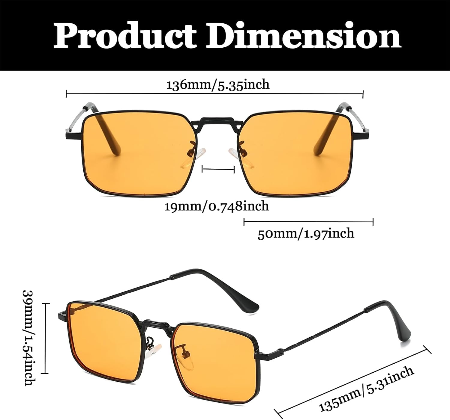 Rectangle Sunglasses Metal Frame for Men Women Retro Square Sunglasses Tinted Lens 90S Vintage Shades UV400 Protection
