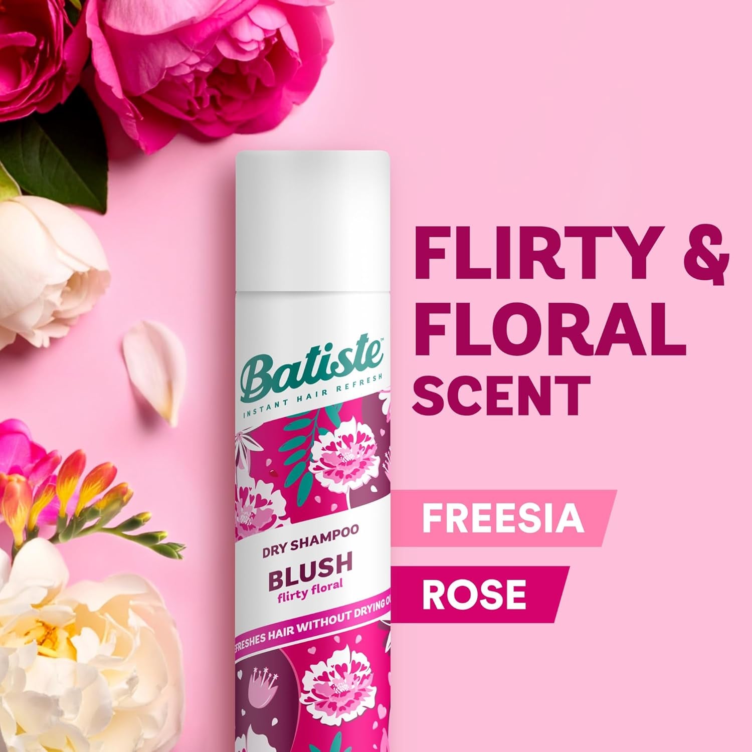 Dry Shampoo in Blush 200Ml, Floral & Flirty Fragrance, No Rinse Spray to Refresh Hair in between Washes (Packing May Vary)
