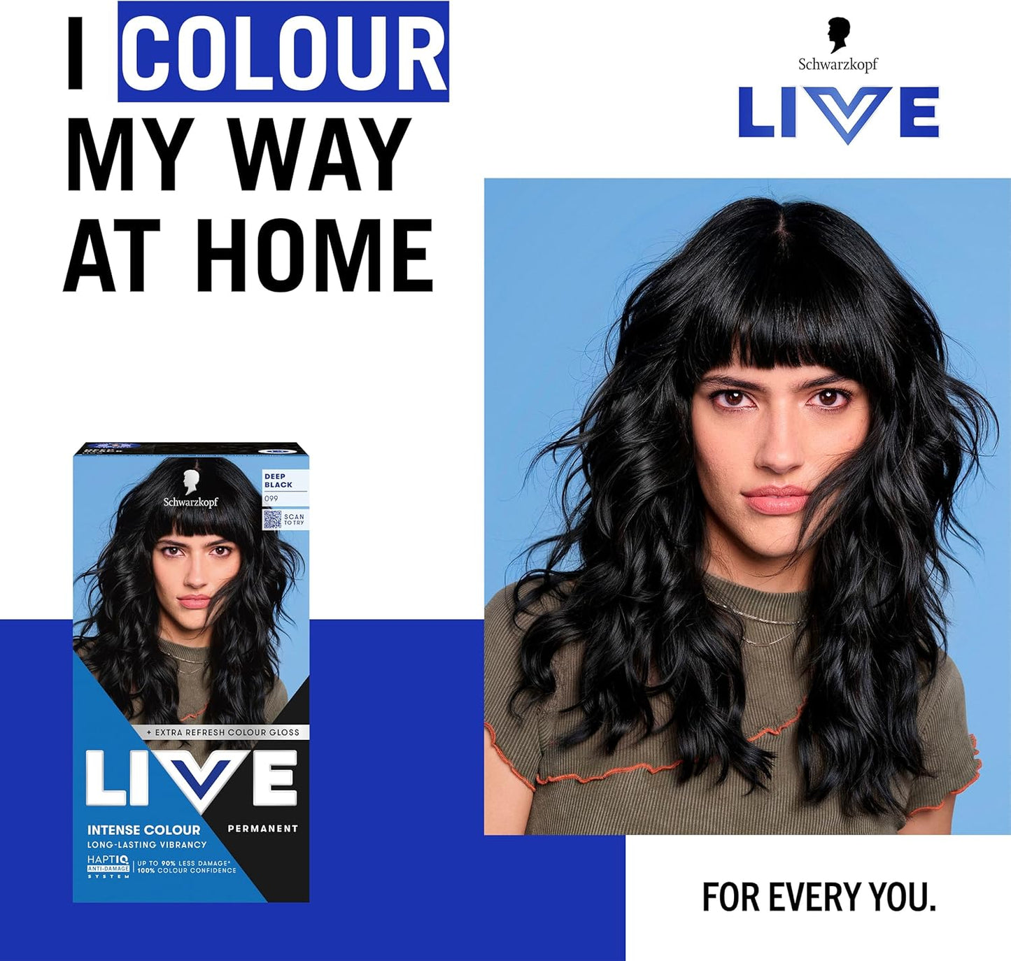 Schwarzkopf  Intense Colour 099 Deep Black, Long-Lasting Permanent Black Hair Dye, with Extra Colour Refresh Gloss