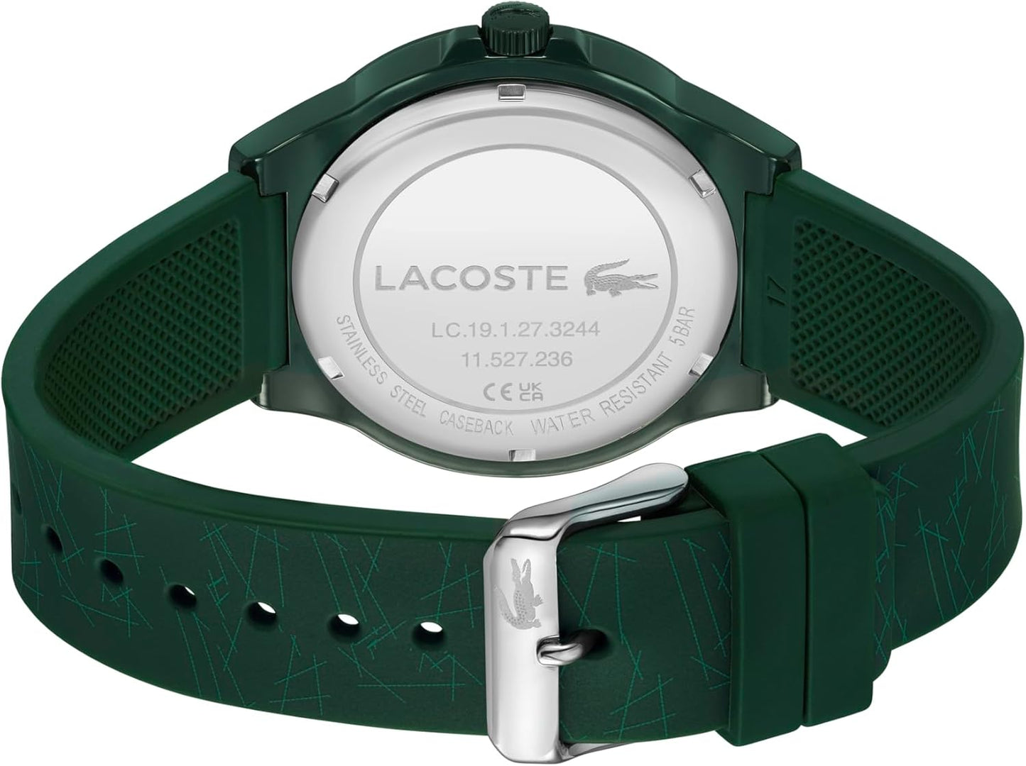 Lacoste Three Hand Quartz Movement Watch for Men and Women NEOCROC Collection with Green Silicone Bracelet - 2011391