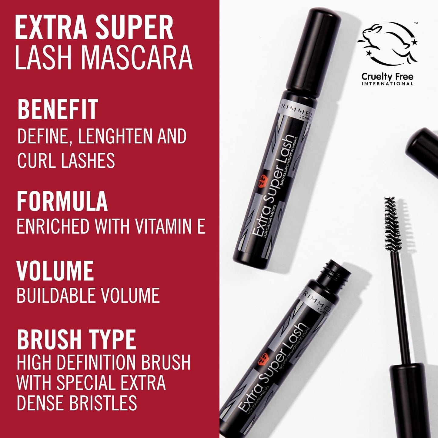 LONDON - Extra Super Lash Building Mascara - Defines, Lengthen & Curl Lashes - with Hydrogel for Healthy Looking Finish - Enriched with Vitamin E - No Clumping - 101 Black Black