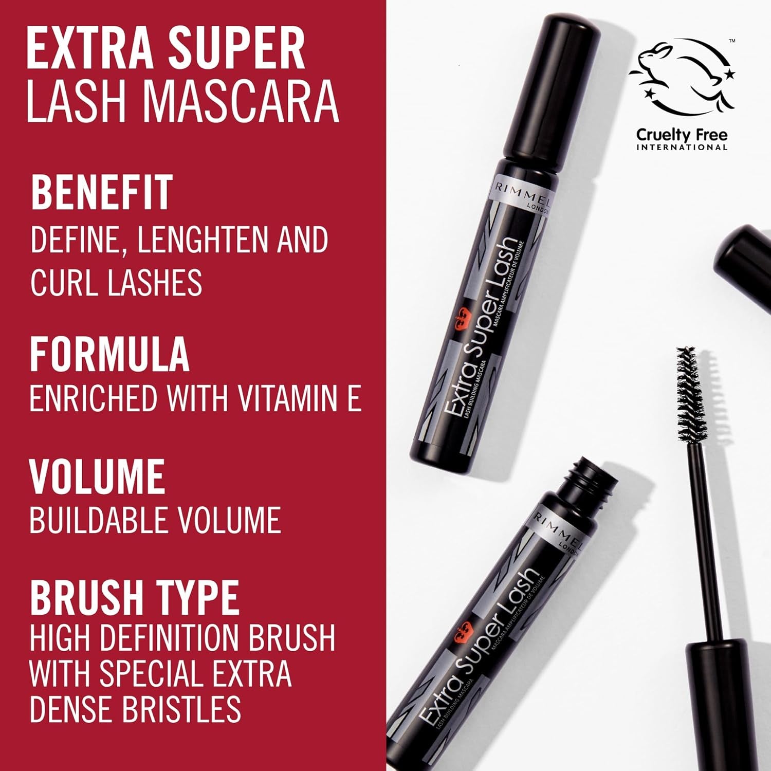 LONDON - Extra Super Lash Building Mascara - Defines, Lengthen & Curl Lashes - with Hydrogel for Healthy Looking Finish - Enriched with Vitamin E - No Clumping - 101 Black Black