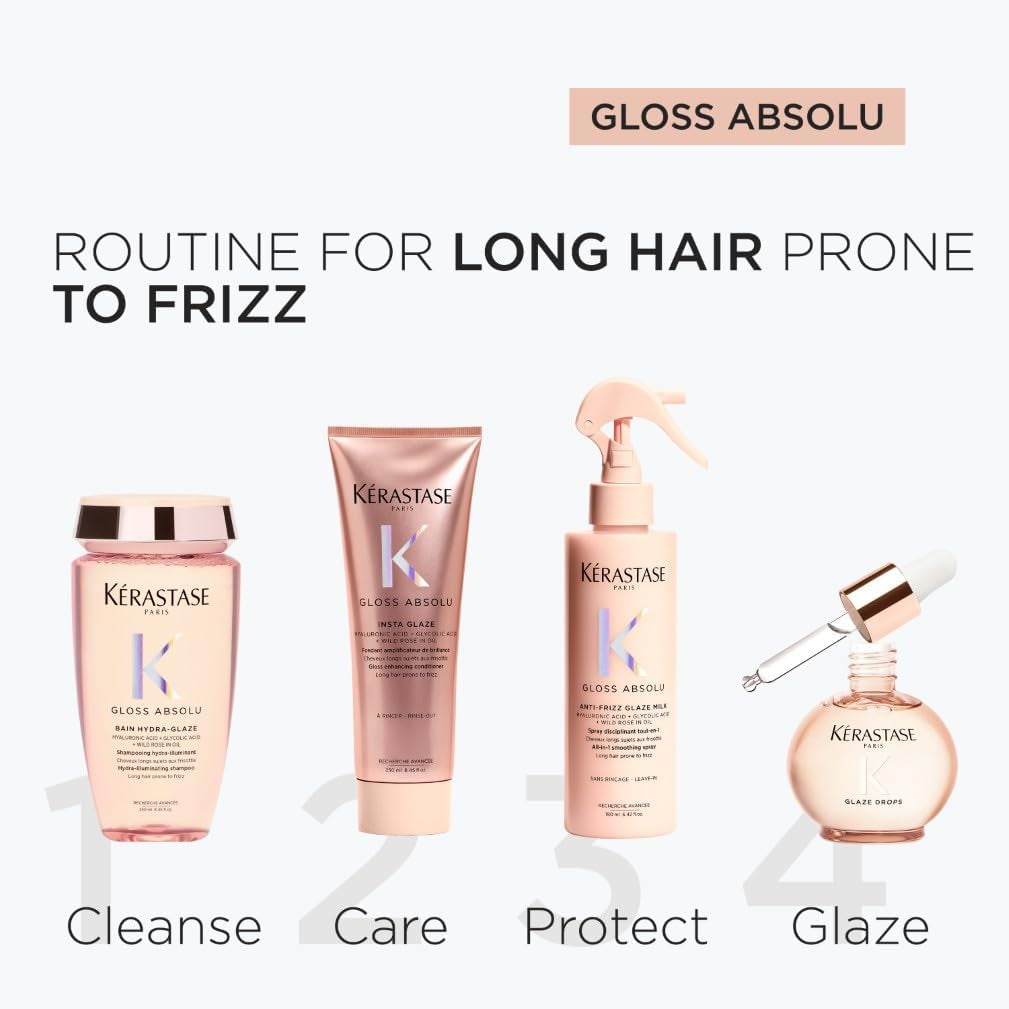 Kérastase Gloss Absolu Hair Treatment Spray, Heat Protection for All Hair Types, with Glycolic Acid, Hyaluronic Acid & Wild Rose 190Ml