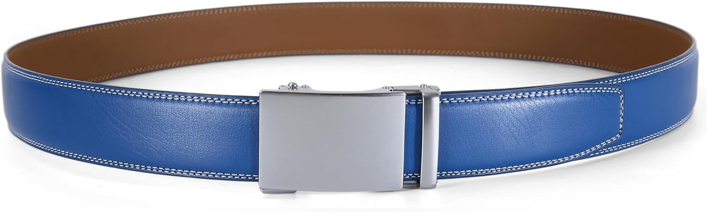 Men'S Belt, Leather Ratchet Belt for Men with Slide Buckle,Trim to Fit Width 3.5Cm 1 3/8 Inch