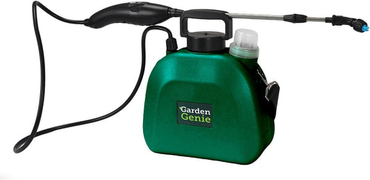 Garden Genie Rechargeable Electric Sprayer in Moss Green - 5L Cordless Sprayer 1.6 Bar Pressure - Telescopic Lance & 3 Nozzles - Weed Killer, Fertiliser & Plant Watering System - Easy Use