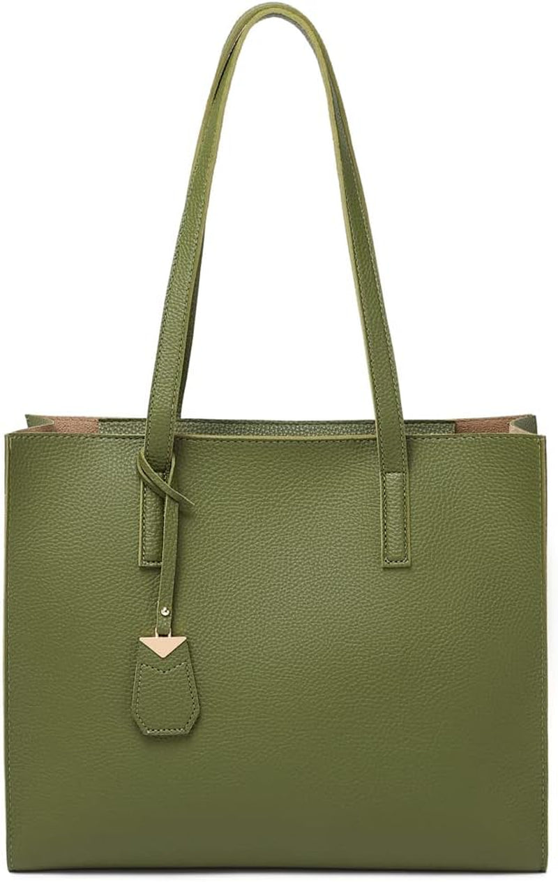 Women'S Tote Bag Large Handbag Soft Leather Simple Shoulder Bag with Zipper for School Work Leisure (A-Green)