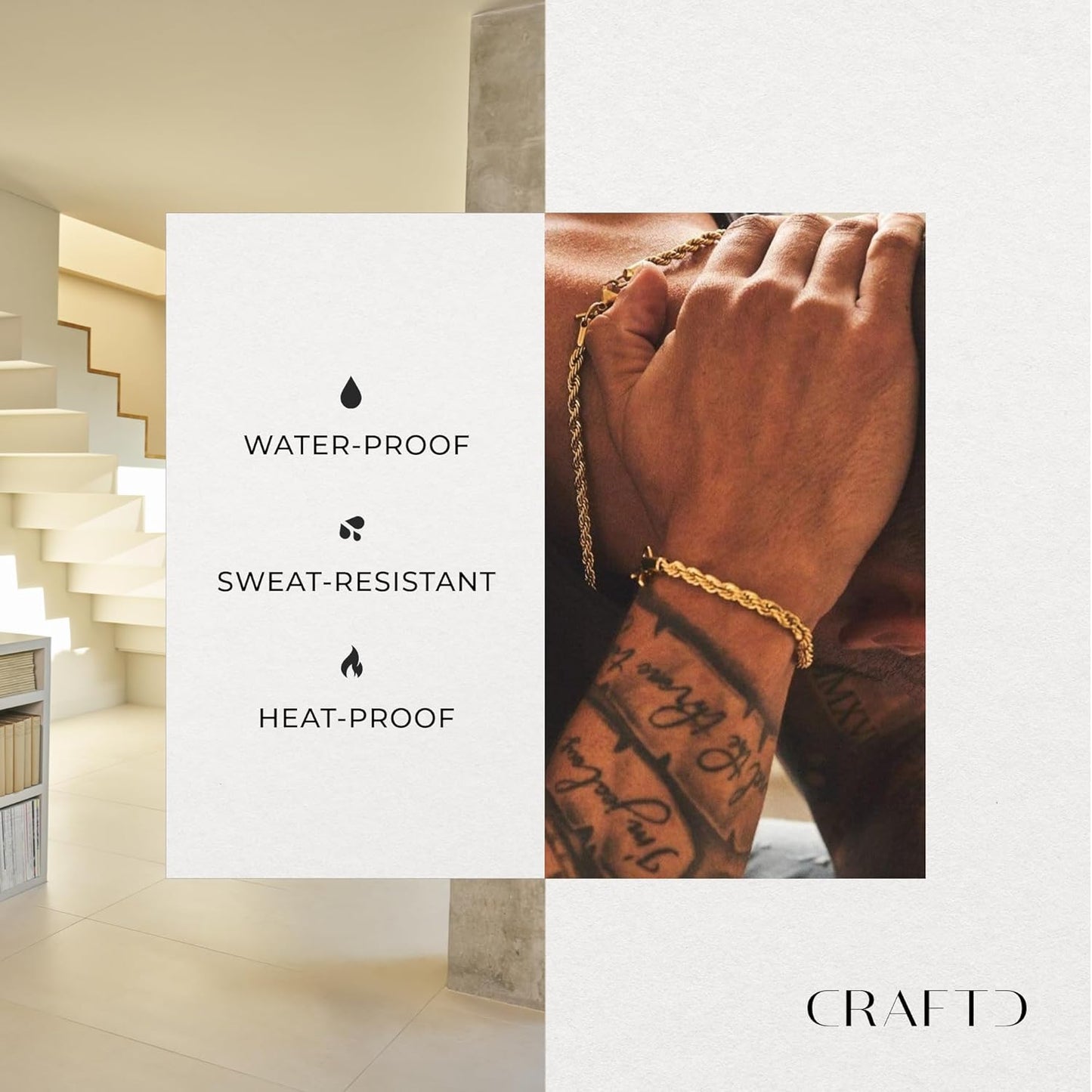 - Rope Link Bracelet - Waterproof, Heat & Sweat Resistant - Gifts for Men - Men'S Jewellery - Width 5MM
