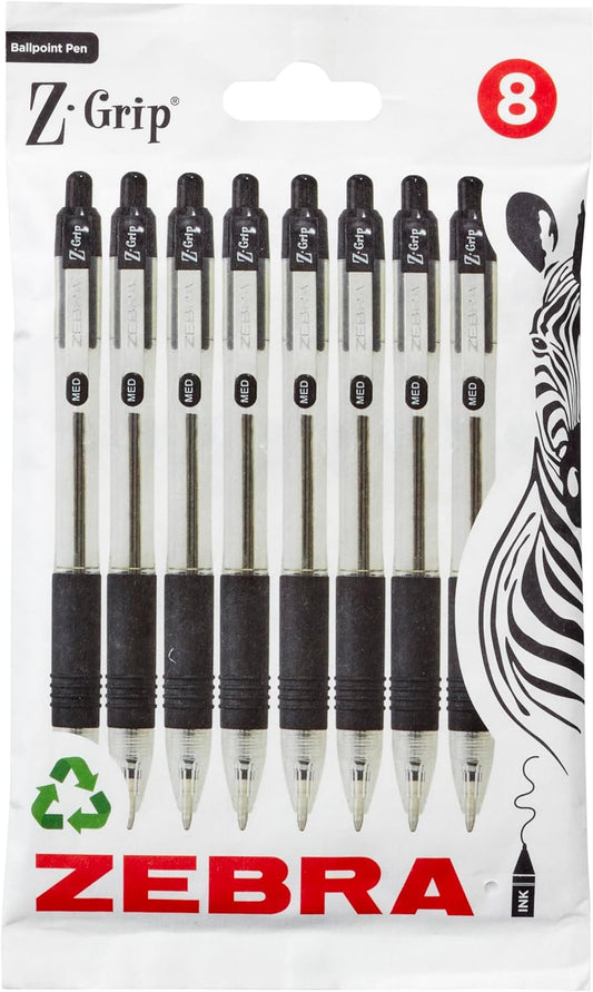 Z Grip Black Ballpoint Pens with Pocket Clip 8Pk, Retractable Black Ink Ballpoint Pens, Reliable Black Biro Pens Multipack for Everyday Use Design, New Pack Size 8Pk