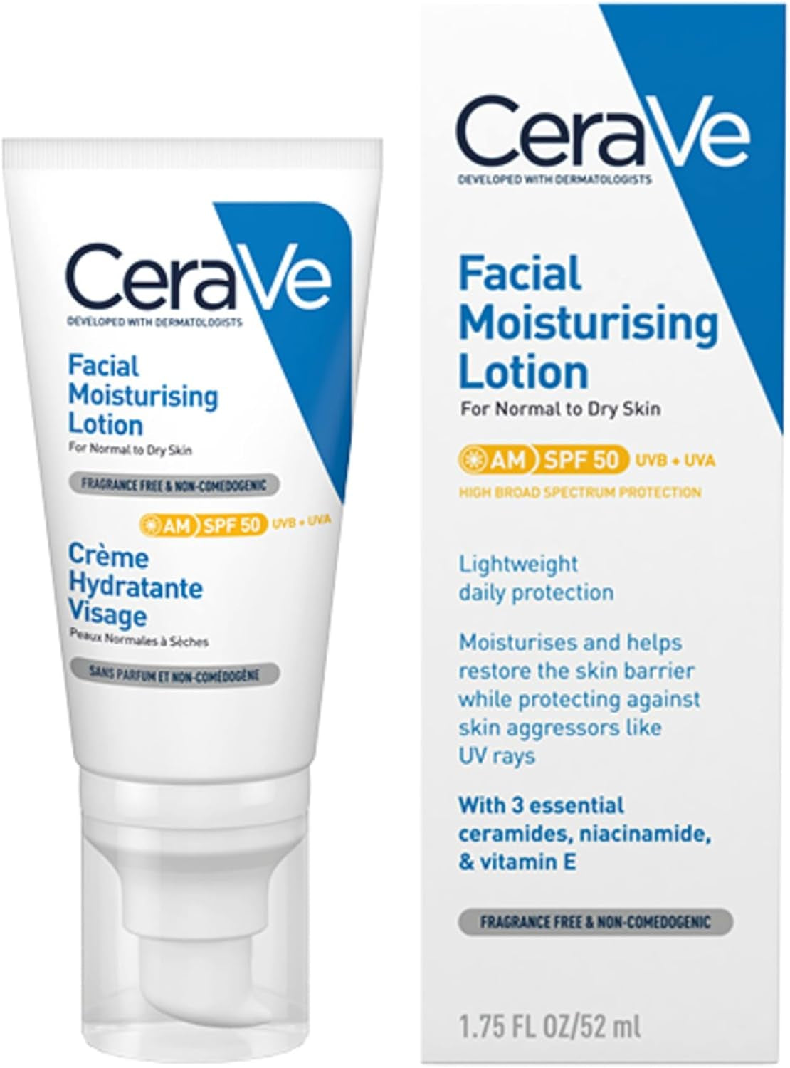 Cerave AM Facial Moisturising Lotion Normal to Dry Skin 52Ml with UV Protection and 3 Essential Ceramides