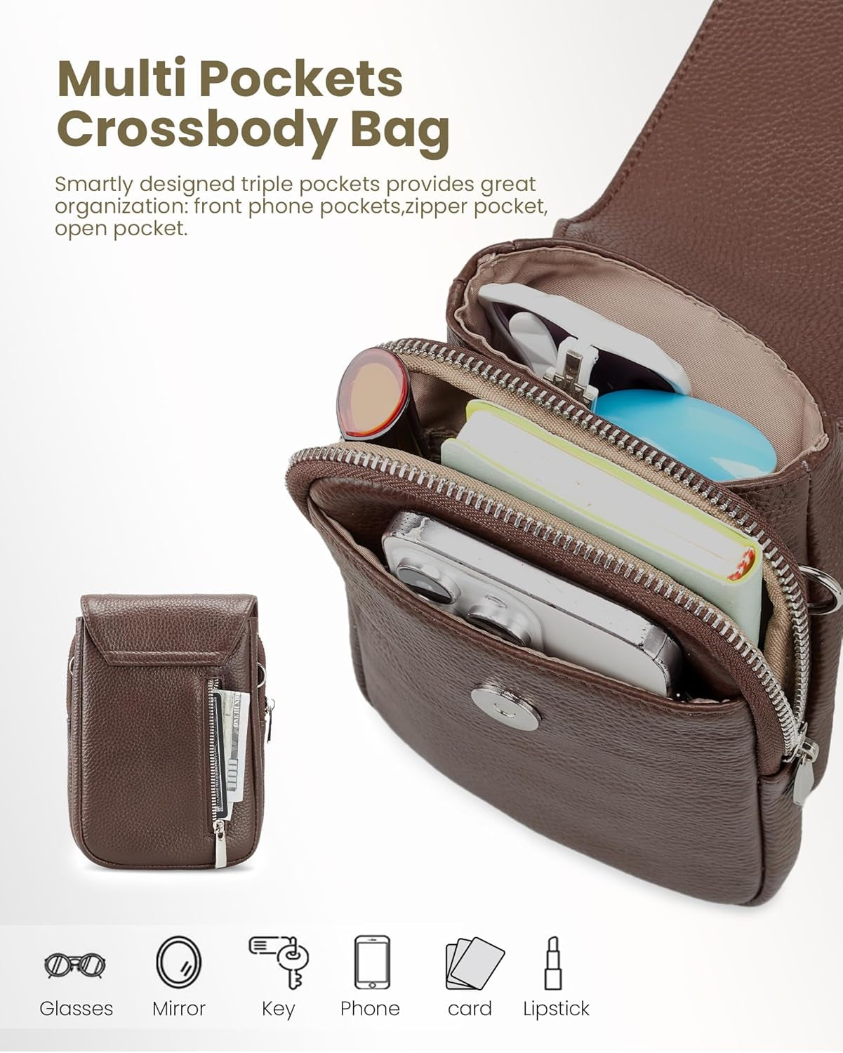 Genuine Leather Crossbody Bags for Women Small Phone Bag with RFID Blocking Multi-Functional Mobile Phone Bag with Adjustable Strap Christmas Gifts for Women