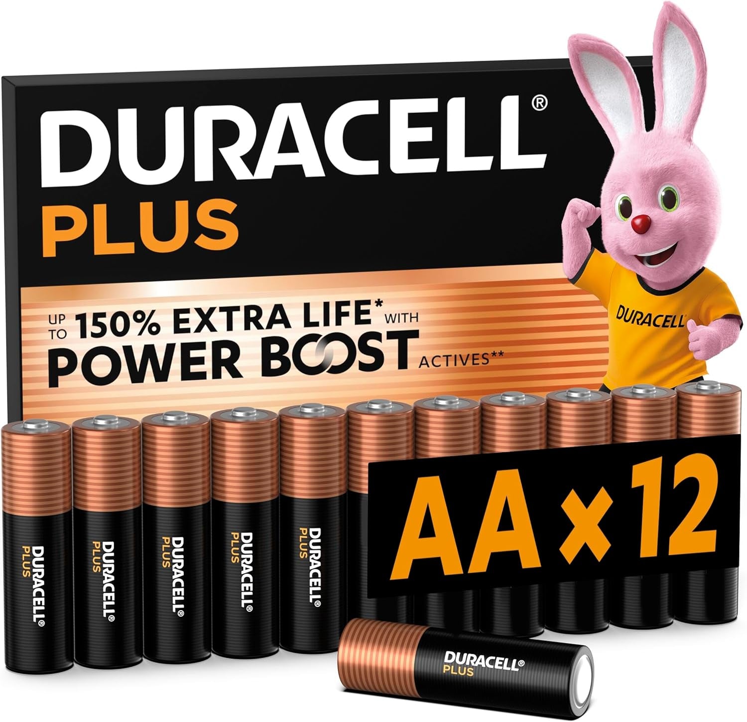 plus AA Batteries (12 Pack) - Alkaline 1.5V - up to 100% Extra Life - Reliability for Everyday Devices - 0% Plastic Packaging - 10 Year Storage - LR6 MN1500