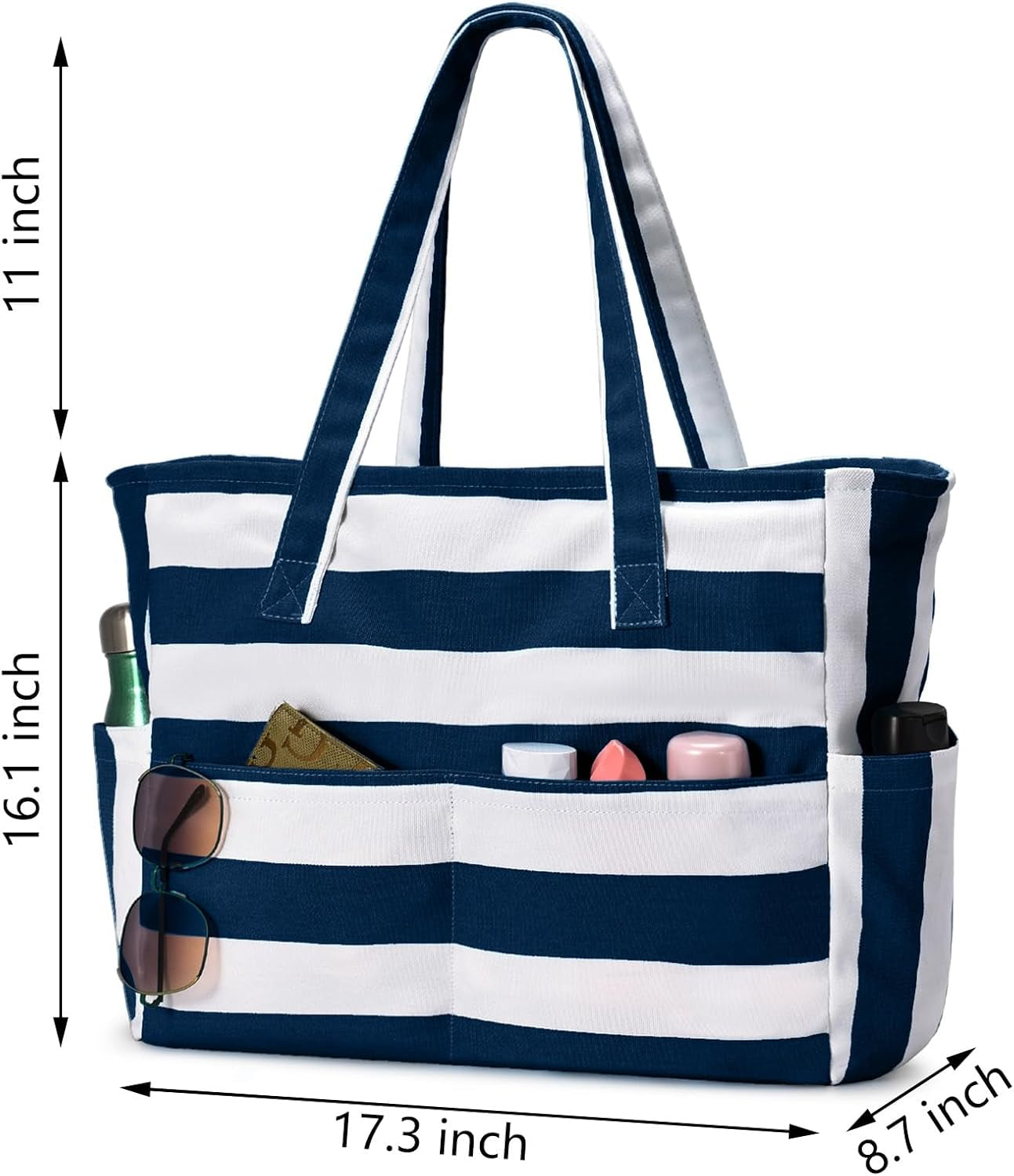 Large Beach Bag with 8 Pockets, Waterproof Beach Bags for Women, Sandproof Summer Beach Tote Bag Holiday Essentials Shopping Bag Travel Bag Handbags for Pool Gym