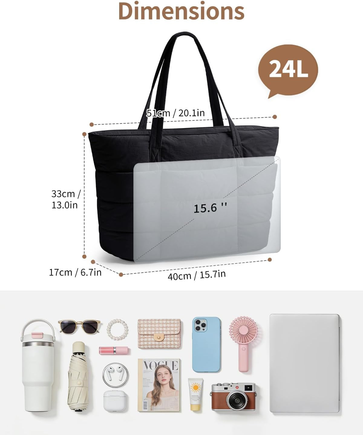 Tote Bags for Women, Ladies Handbags & Shoulder Bags, School Work Laptop Bags for Women, Quilted Puffer Teacher Hand Bag for College Shopping Travel Gym Beach