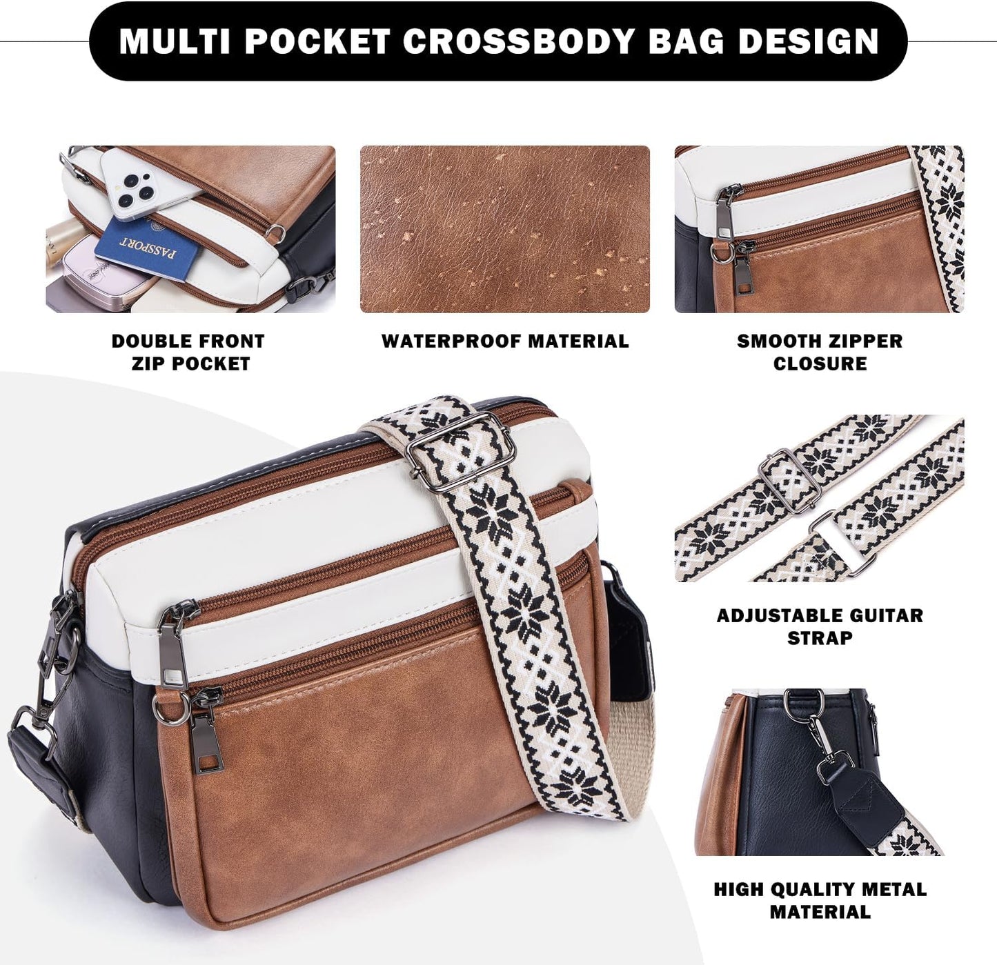 Cross Body Bag Women,Crossbody Bags for Ladies,Pu Leather Medium Shoulder Handbags Built in Wallet Adjustable Wide Shoulder Straps