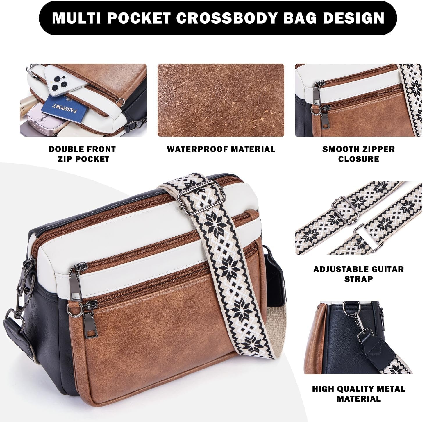 Cross Body Bag Women,Crossbody Bags for Ladies,Pu Leather Medium Shoulder Handbags Built in Wallet Adjustable Wide Shoulder Straps