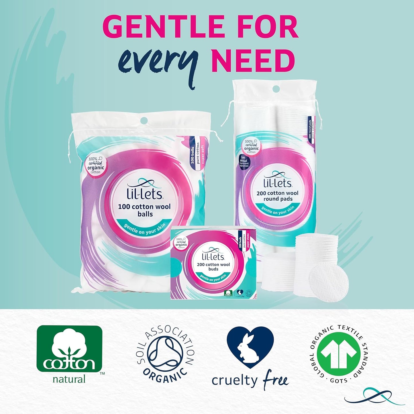 Cotton Wool round Pads, 200 Count, Certified Organic, 100% Pure Cotton Wool, Soft and Absorbent, Gentle on Skin, Dermatologically Tested, Bulk Pack