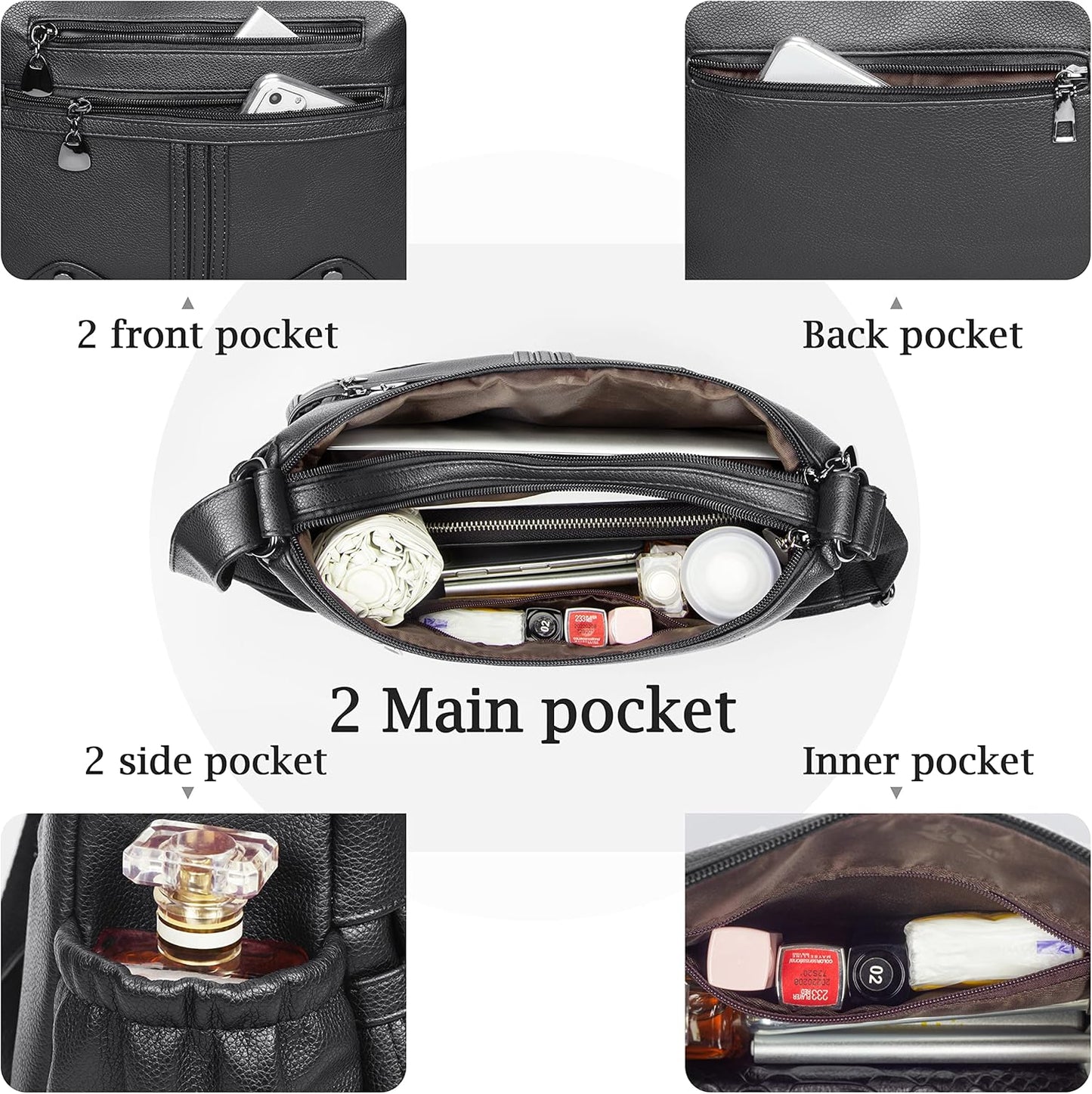 Ladies Handbags Medium Shoulder Bag for Women Crossbody Bags for Women Multi Pockets Handbag PU Leather Soft Shoulder Bag