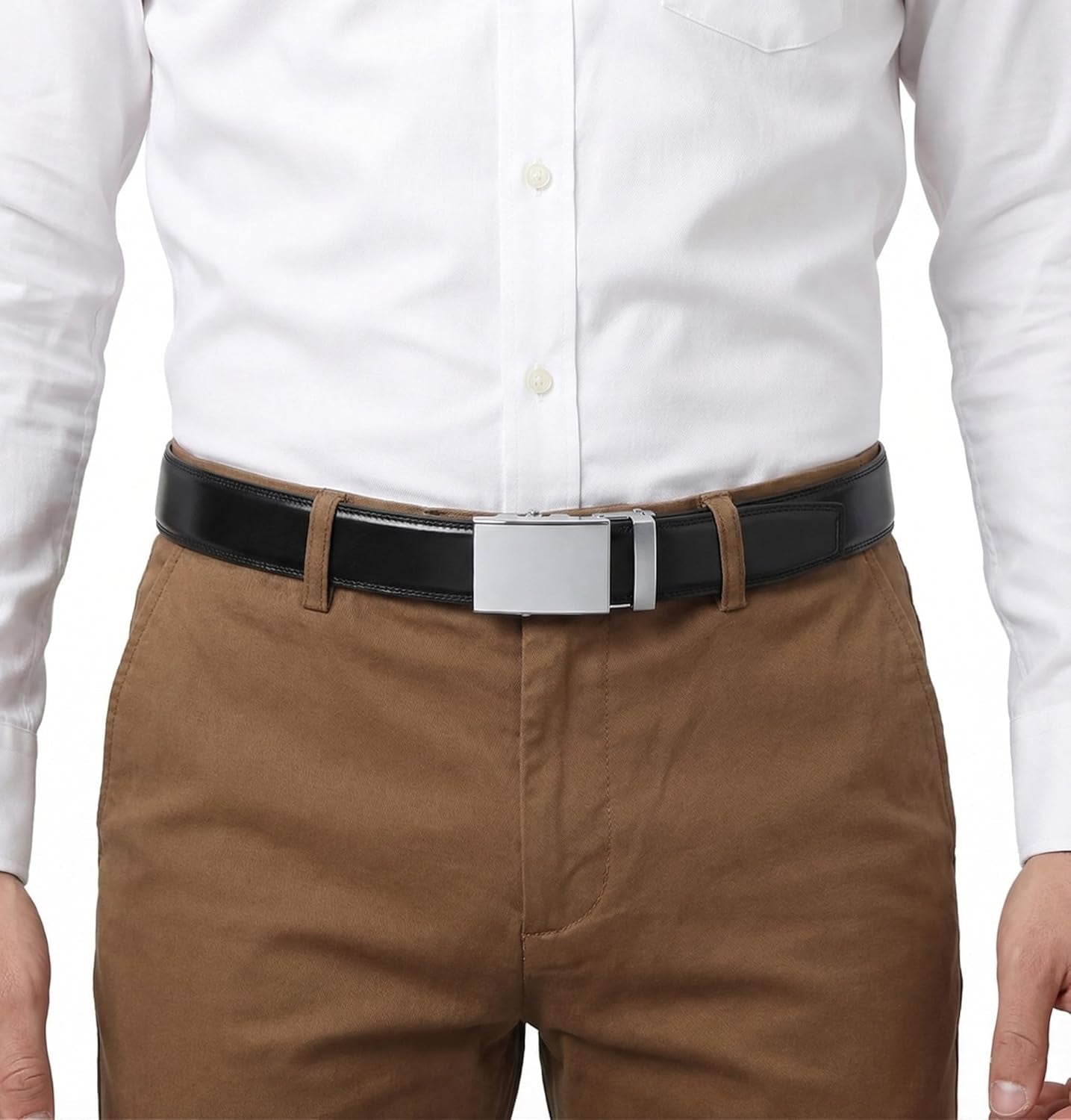 Men'S Belt, Slide Ratchet Belt for Men with Leather 1 3/8" Width 3.5Cm,Trim to Fit