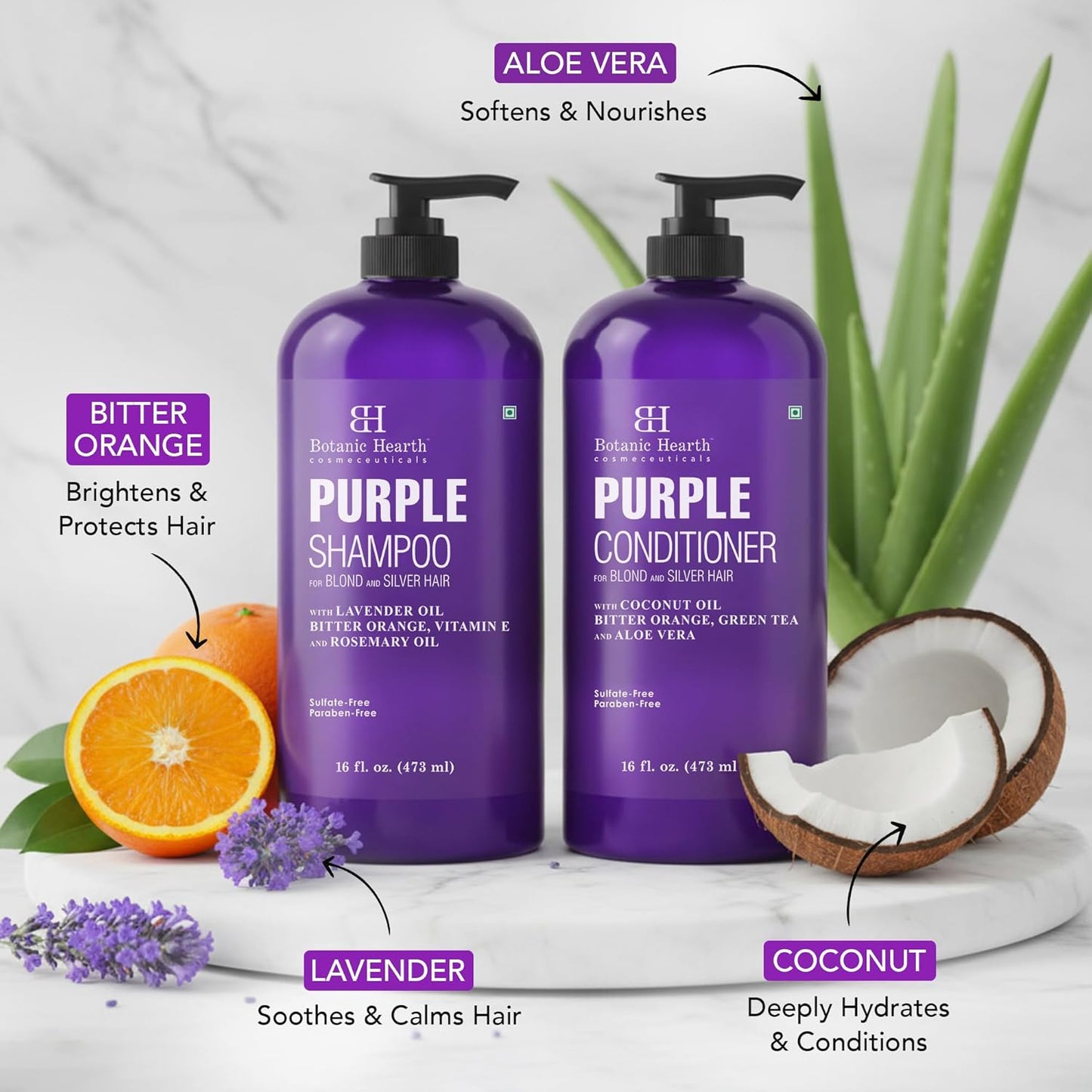 2 X 16 Fl Oz (473 Ml) Lavender Purple Shampoo & Conditioner Set for Blonde, Silver & Grey Hair – Anti-Brass Toning Care, Enhances Highlights, Sulphate & Paraben Free