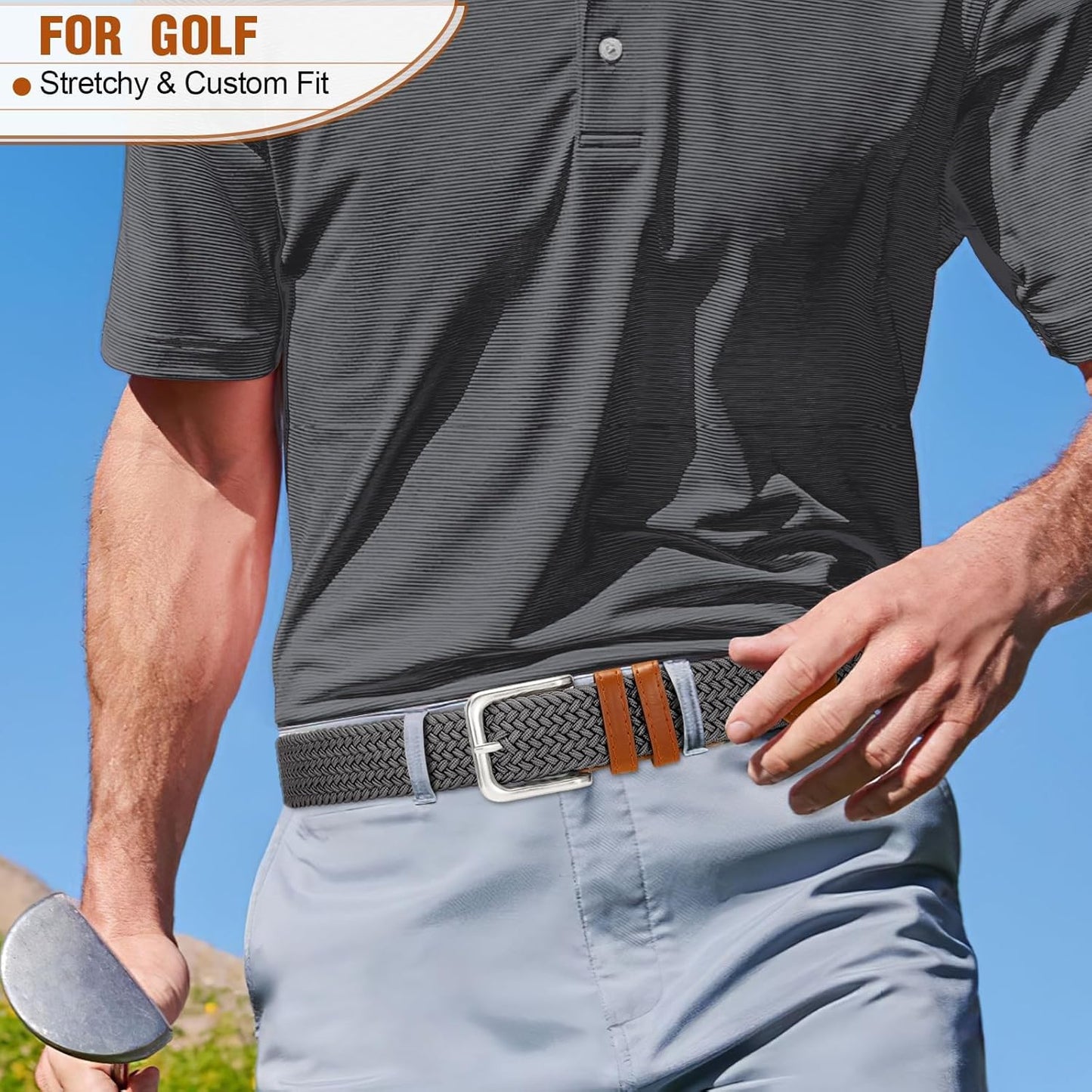 Mens Belt Elastic Belts for Men Stretch Braided Fabric Belts Casual Black Woven Golf Belt for Jeans