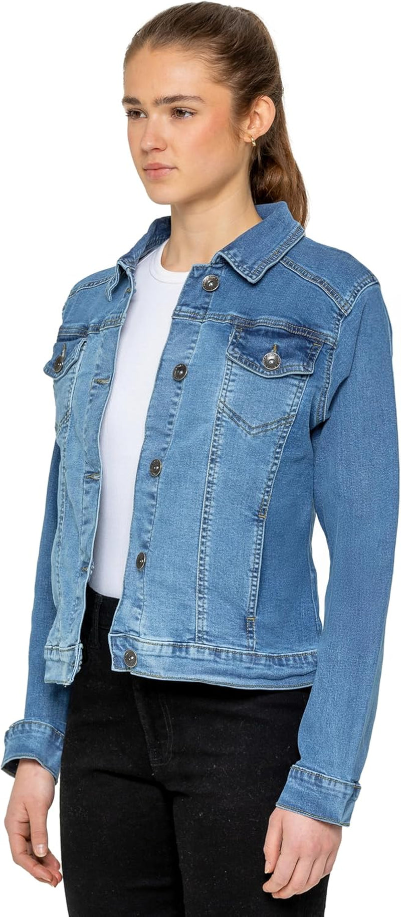 Womens Designer Denim Jacket Ladies Stretch Casual Button up Western Classic Jeans Coat
