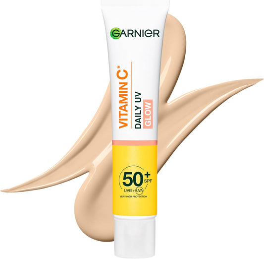 Vitamin C Daily UV Brightening Fluid Sheer Glow, SPF50+, Prevents + Corrects Sun Damages + Evens Skin Tone, Face & Neck, for All Skin Types, Cruelty-Free, Vegan, 40Ml
