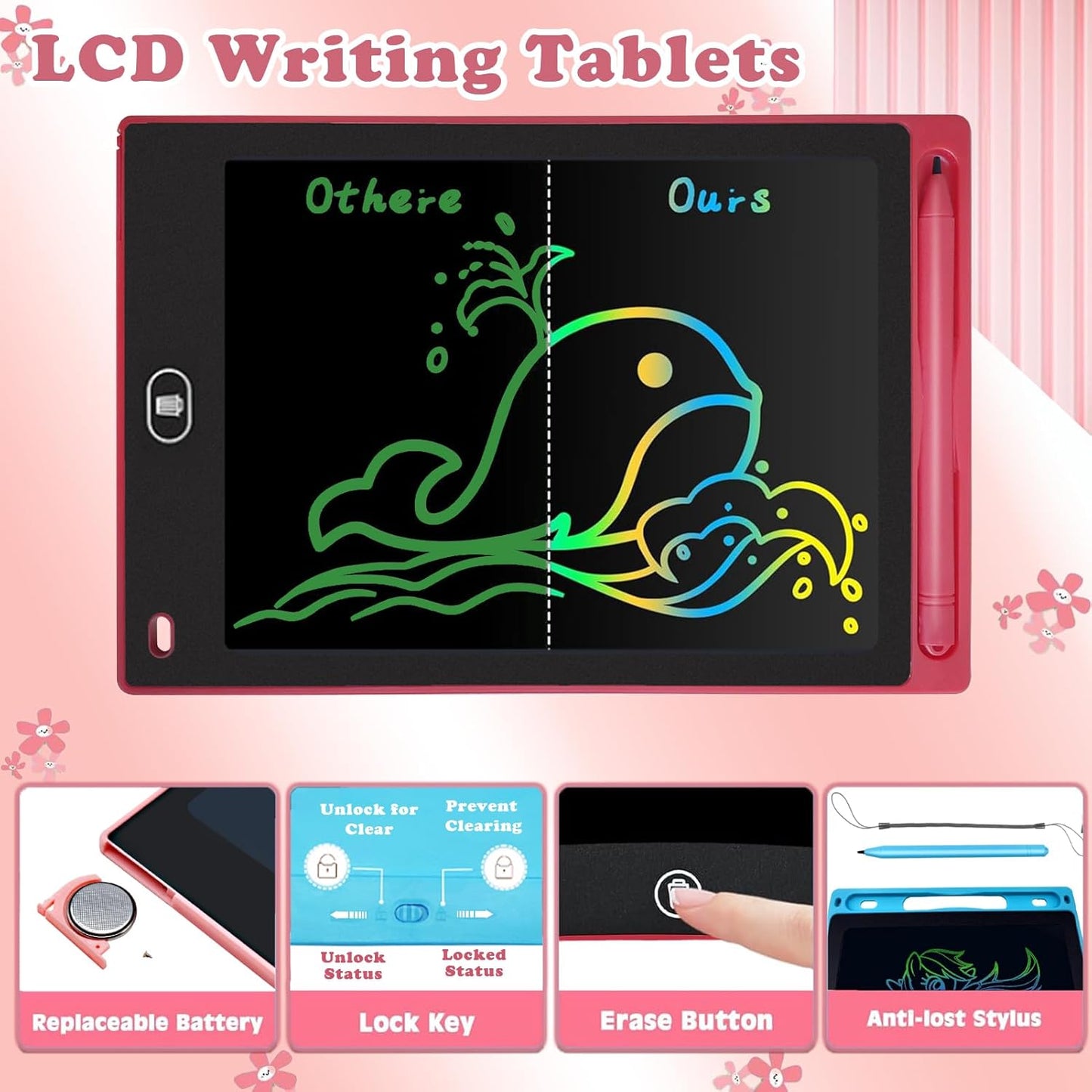 Toys LCD Writing Tablet 4PC 8.5 Inch Colorful Screen Drawing Tablet, Doodle Board for Ages 3-12 Years Old Boys Girls, Electronic Drawing Pad for Kids, Gifts for Christmas & Birthday
