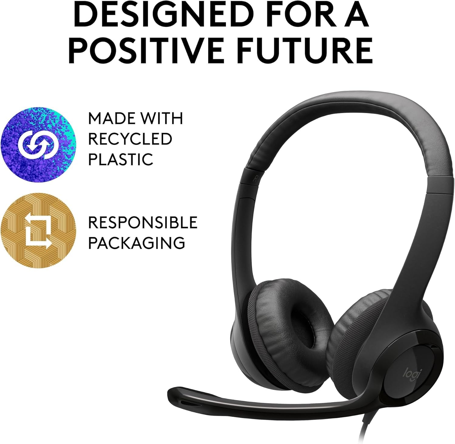 H390 Wired Headset for Pc/Laptop, Stereo Headphones with Noise Cancelling Microphone, USB-A, In-Line Controls, Works with Chromebook - Black