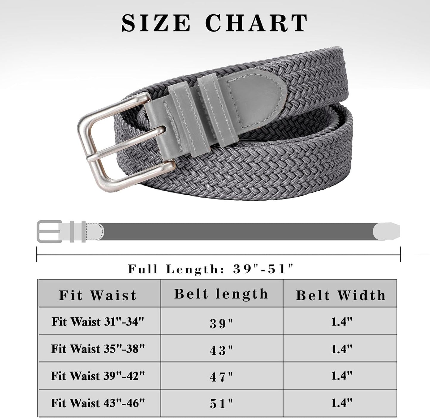 Mens Belt Elastic Belts for Men Stretch Braided Fabric Belts Casual Black Woven Golf Belt for Jeans