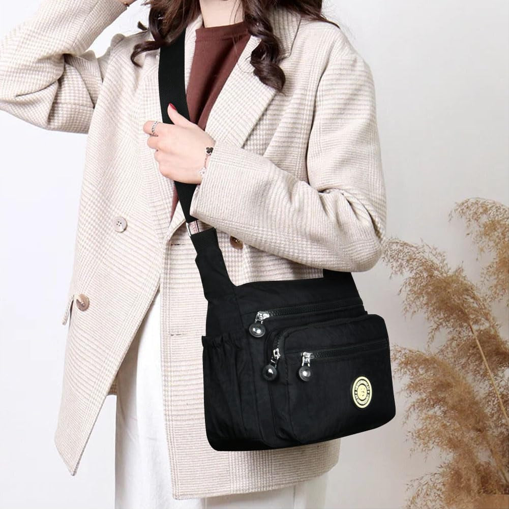 Women'S Multi-Pocket Casual Crossbody Bag, Multifunctional Travel Bag with Adjustable Shoulder Strap, Nylon Lightweight and Waterproof, for Shopping, Hiking, Everyday Use