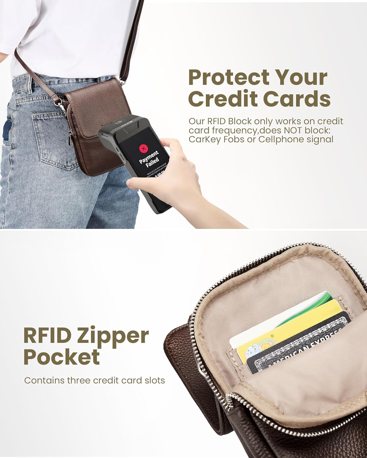 Genuine Leather Crossbody Bags for Women Small Phone Bag with RFID Blocking Multi-Functional Mobile Phone Bag with Adjustable Strap Christmas Gifts for Women