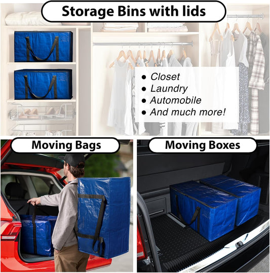Heavy Duty Moving Boxes or Storage Bags – Storage Bins with Lids, Large Moving Bags with Backpack Straps & Handles – Moving Supplies for College Dorm or Christmas Decorations, 6 Pack