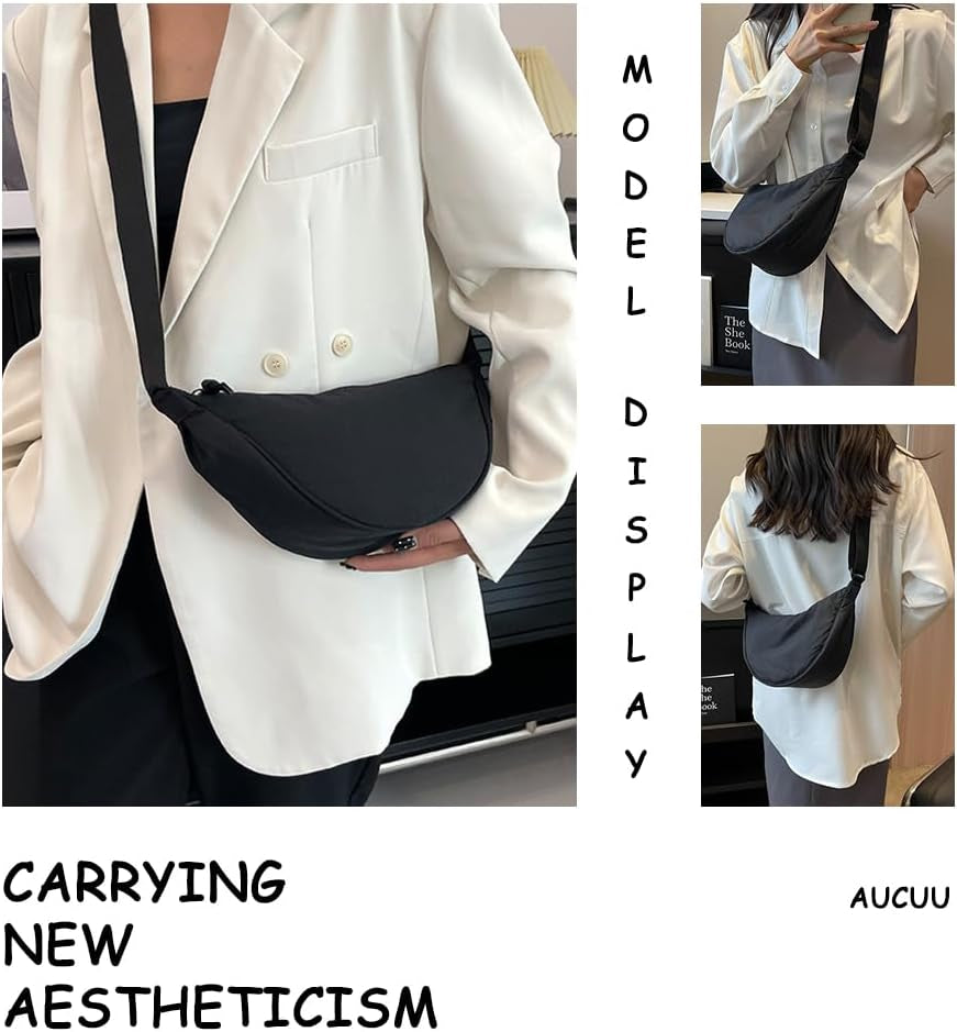 Crescent Bag, Nylon Dumpling Bag for Women, Hobos Crossbody Bag with Adjustable Strap, Women'S Casual Messenger Bag, Solid Color Chest Bag Shoulder Bag for Daily Use