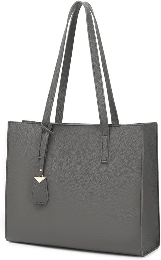 Women'S Tote Bag Large Handbag Soft Leather Simple Shoulder Bag with Zipper for School Work Leisure (A-Grey)