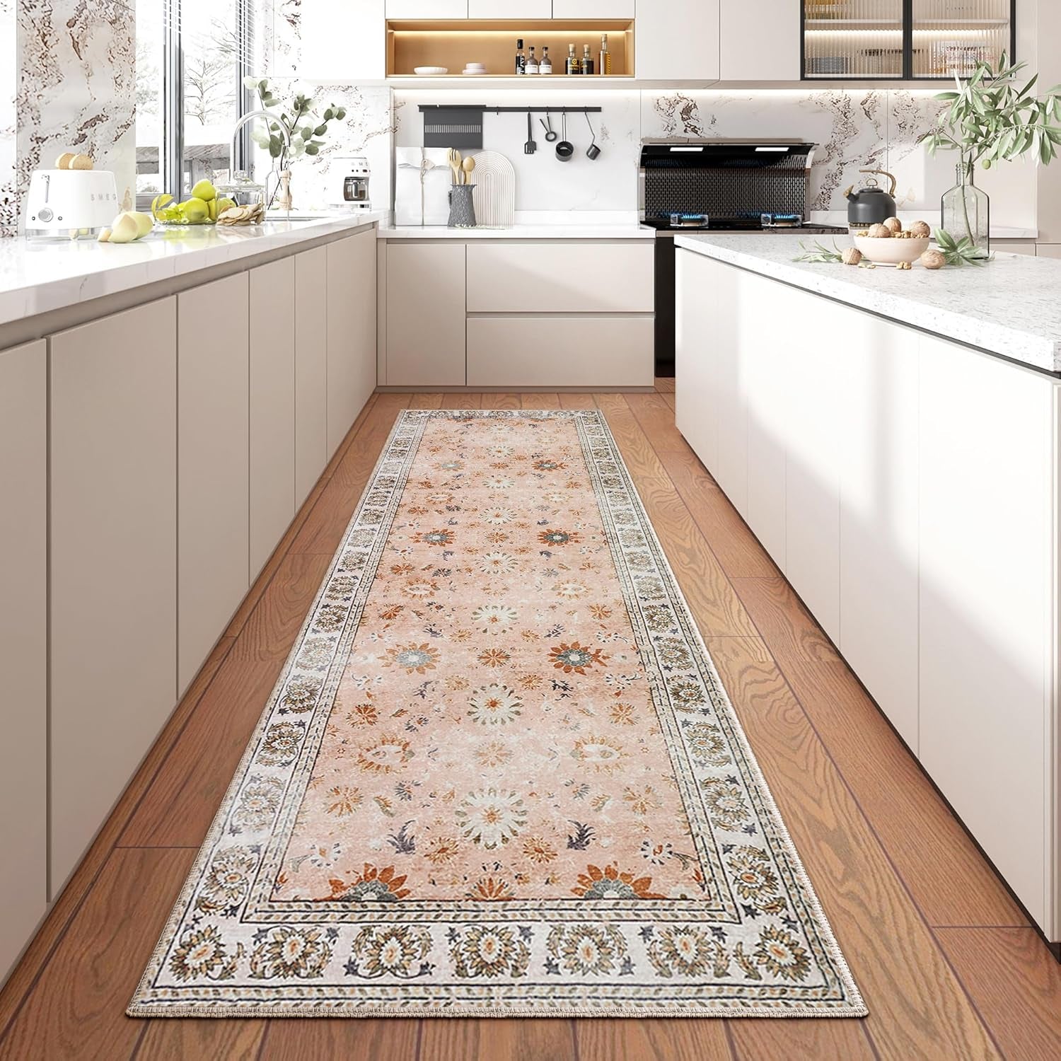 Machine Washable Rug Vintage Area Rug for Living Room Non-Slip Traditional Rug Carpet for Office Kitchen Dining Blush 120X170Cm