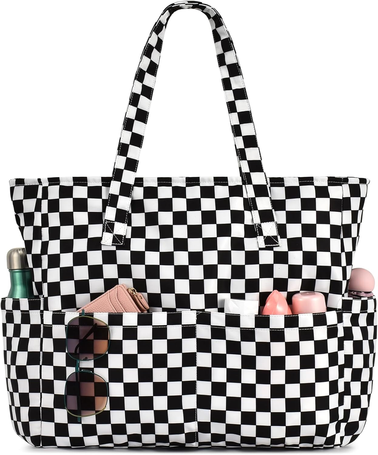 Large Beach Bag with 8 Pockets, Waterproof Beach Bags for Women, Sandproof Summer Beach Tote Bag Holiday Essentials Shopping Bag Travel Bag Handbags for Pool Gym
